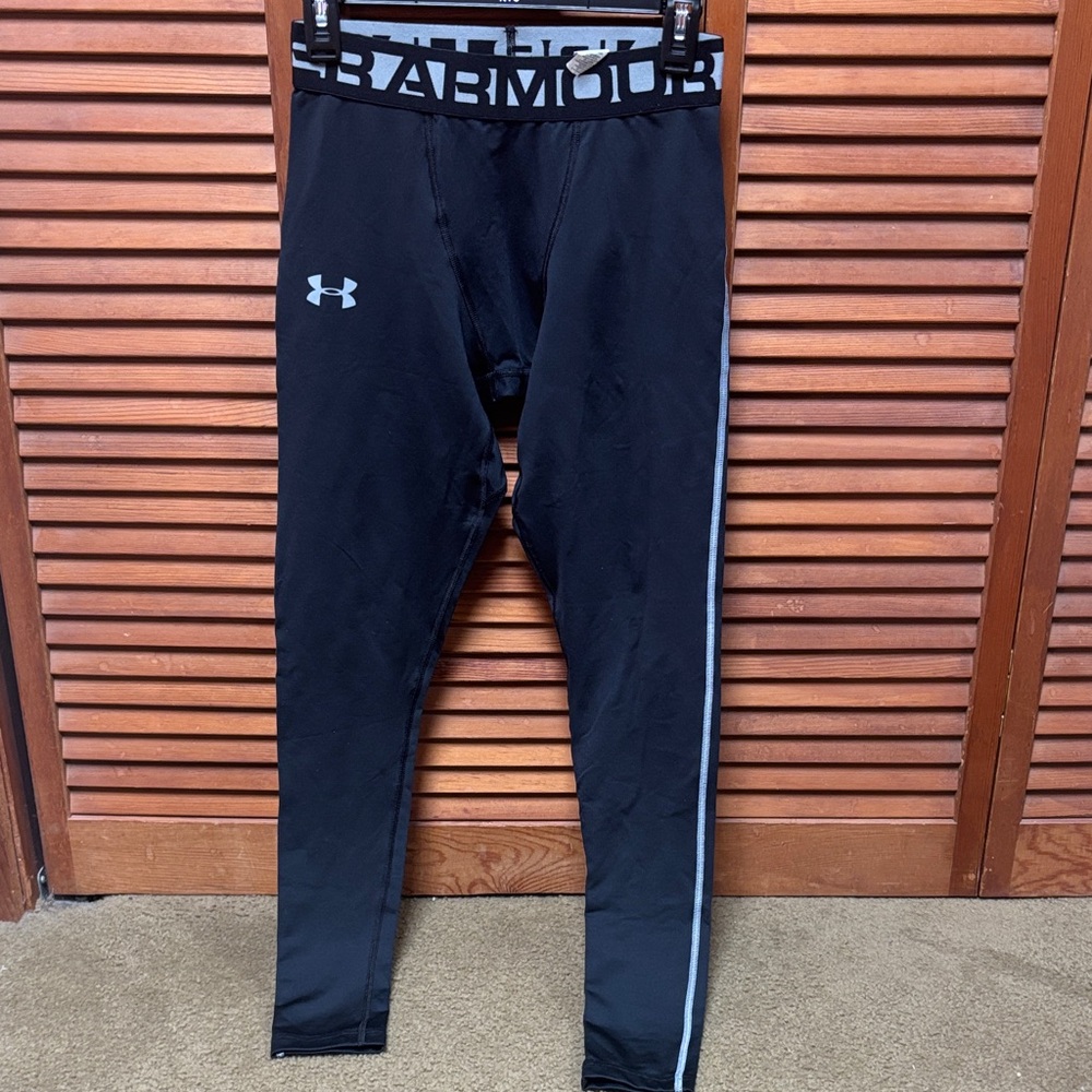 Under Armour Black Kids' Performance Compression Leggings with White Logo